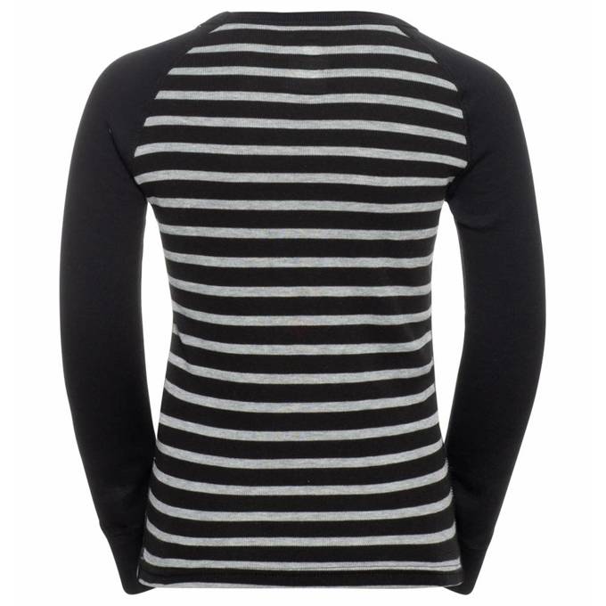 Funkčné prádlo ODLO Active Warm Eco Kids Stripes BL Top Crew Neck LS Black/Grey Melange - 2022/23